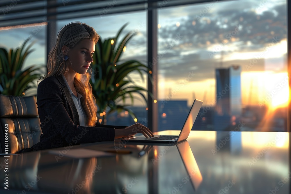 Wall mural Businesswoman Working On Laptop At Boardroom Table