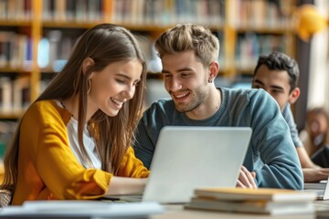 Young designers  coworkers  businesspeople  students collaborating in office and library.