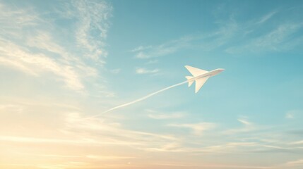 Fototapeta premium Paper airplane gliding smoothly through an expansive real sky generative ai