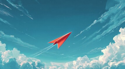 Fototapeta premium Paper airplane gliding smoothly through an expansive real sky generative ai