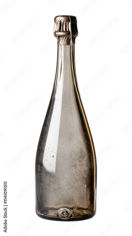 Poster isolated empty champagne bottle with a golden cap on a transparent background, ideal for compositing