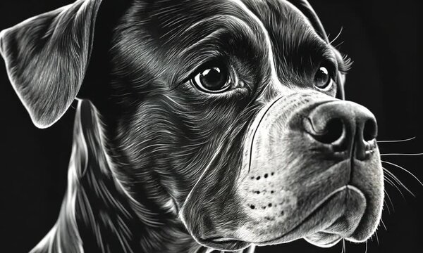 Chalkboard Drawing of a Boxer Dog's Head in Profile