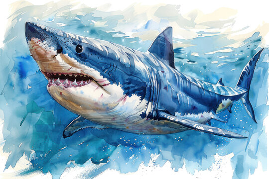 shark, watercolor on a white background,.    