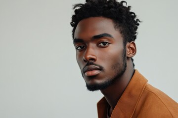 Obraz premium Stylish Portrait of a Young Man with Natural Hair Against a Minimalist Background
