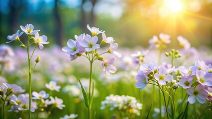 Obraz premium Beautiful cuckoo flowers blooming in a springtime meadow , spring, flowers, cuckoo flower, springtime, blooming, meadow