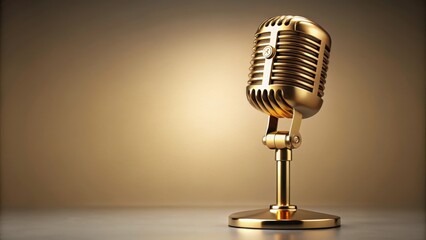 Vintage golden microphone cut out on background, nostalgia, retro, classic, music, audio, vintage, microphone