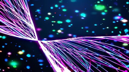 Abstract fiber optic light strands flowing on dark background - Powered by Adobe