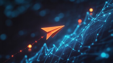 Paper airplane ascending through a financial growth graph generative ai