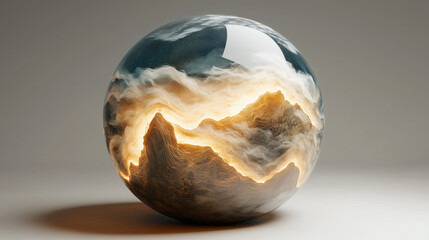 3D Globe with Swirling Clouds of Light and Glowing Mountain-Ranges as Continents