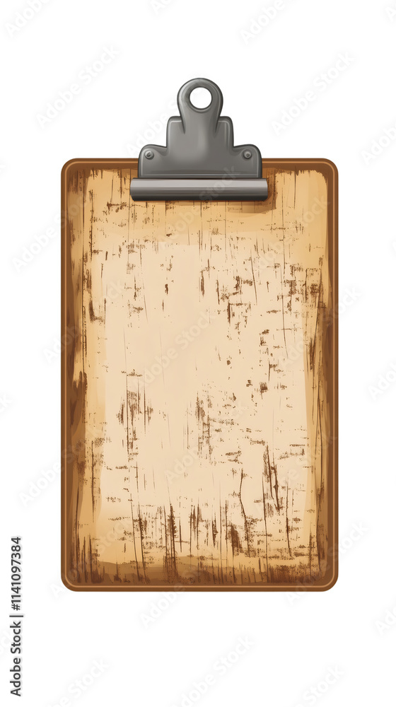 Poster clipboard with old blank paper and transparent background, ideal for showcasing designs or messages