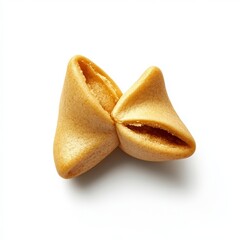 Gold-colored fortune cookie isolated on white background