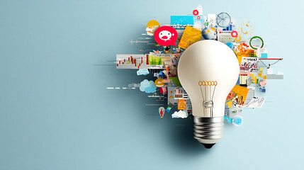 Light bulb surrounded by colorful data and graphs, symbolizing insight and innovation