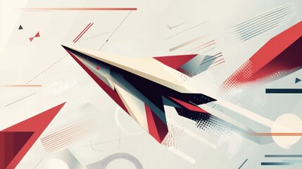 Fototapeta premium Vector style paper airplane flying through geometric shapes, clean lines. generative ai