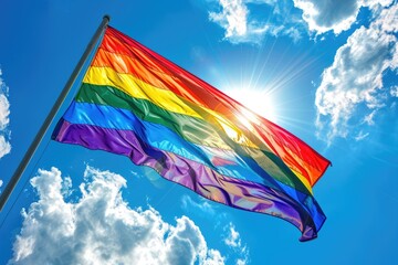 Rainbow flag symbolizes LGBTQ pride in June parade.