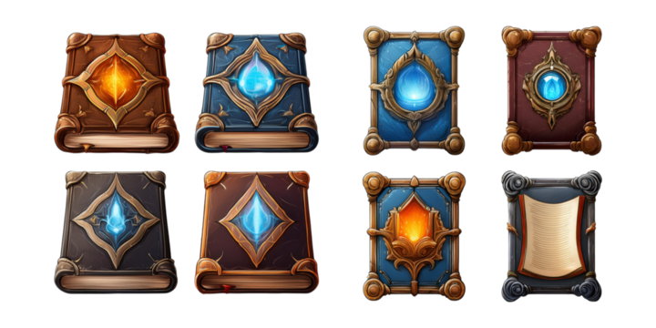 Colorful Fantasy Book Covers Collection, set collection, mega bundle, isolated on transparent background