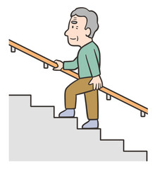 階段昇降、階段を登る高齢者の男性