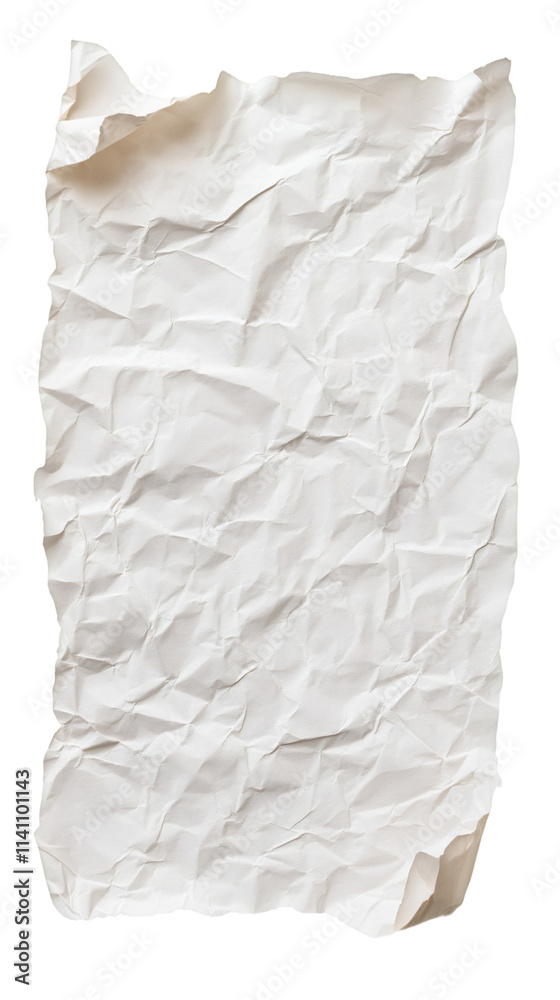 Poster Crumpled white paper creates a textured, abstract background with transparent areas, suitable for various design projects