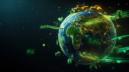 Obraz premium 3D Globe with Agricultural Symbols Representing Sustainable Global Farming Practices