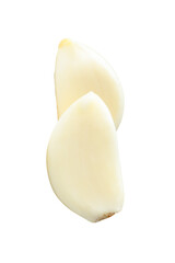 Top view of peeled garlic cloves in stack isolated with clipping path in png file format