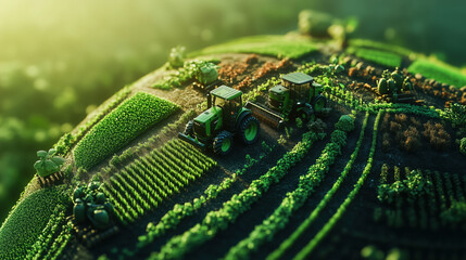 3D Globe with Agricultural Symbols Representing Sustainable Global Farming Practices