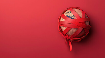 globe wrapped in red tape symbolizes global challenges and restrictions