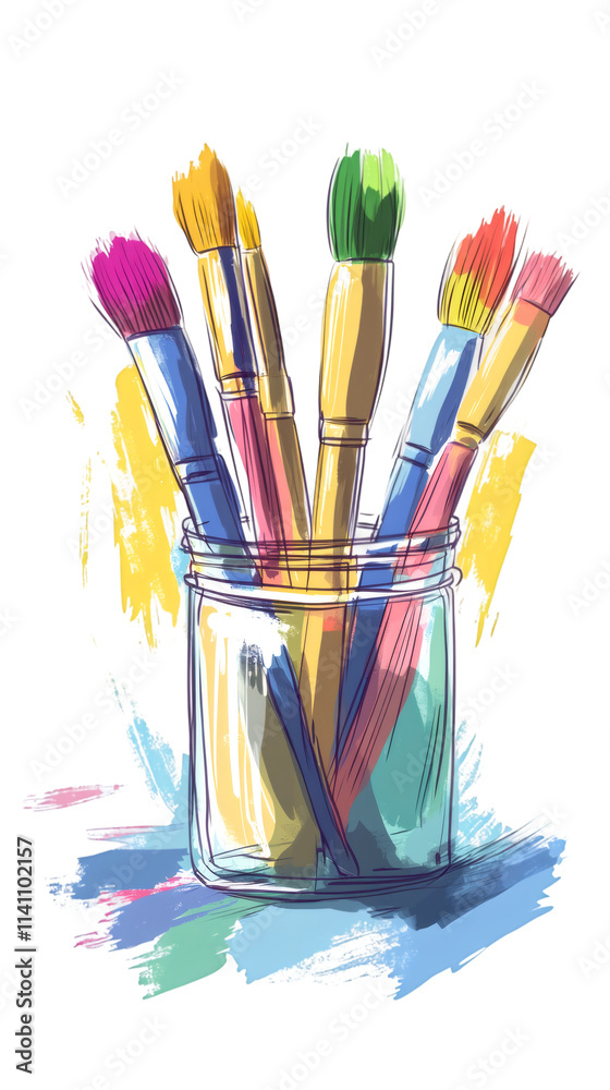 Poster Vibrant paintbrushes poised in a clear jar, poised to spark creativity and add a pop of color to any canvas