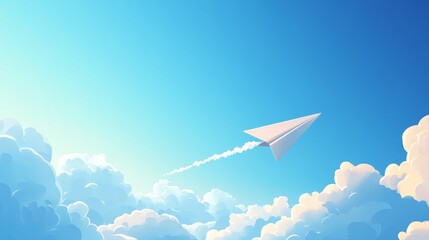 Fototapeta premium paper airplane flying over a beautiful real blue sky generative ai