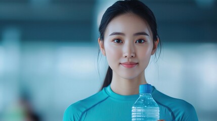 Young Woman Pausing to Hydrate with Water Bottle, woman drinks water after active exercise concept.