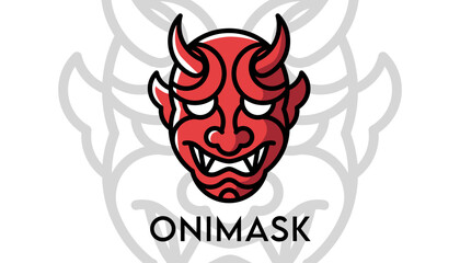 Red Demon Oni Mask Simple Logo 
