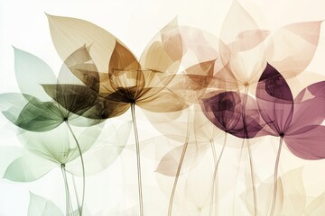 Abstract floral illustration with translucent flowers in earthy tones.