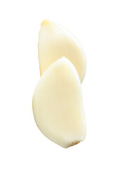 Top view of peeled garlic cloves in stack isolated on white background with clipping path