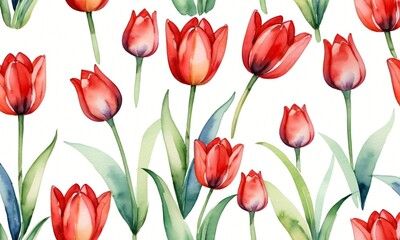 Red Tulip flower illustration for a Children's Book kid child watercolor