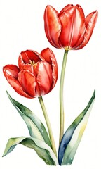 Red Tulip flower illustration for a Children's Book kid child watercolor