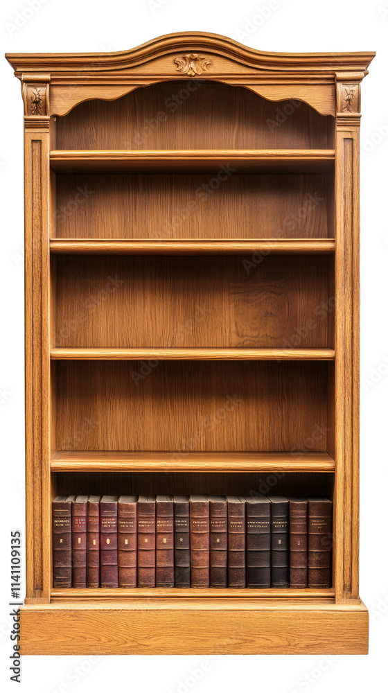 Poster vintage wooden bookcase featuring an array of ancient books, set against a transparent backdrop, ide