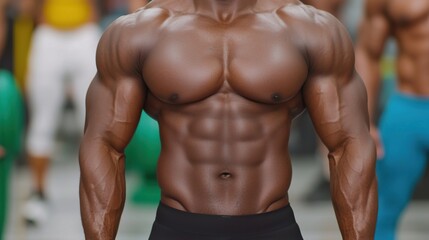 Fototapeta premium Diverse Bodybuilders in Gym Close Up Shot, Dynamic portrayal of Asian bodybuilder concept.