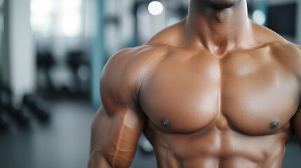 Strong and Chiseled Male Athlete in Workout Space, Dynamic portrayal of Asian bodybuilder concept.