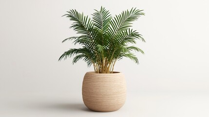Obraz premium Elegant Golden Palm in Ceramic Pot, Green golden cane palm in home decor concept.