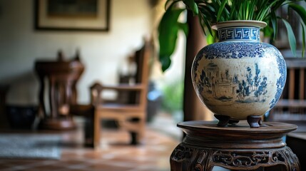Elegant Ceramic Vase with Greenery in Traditional Interior Setting