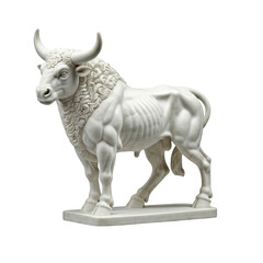 White marble bull figurine isolated on transparent background png, 3D