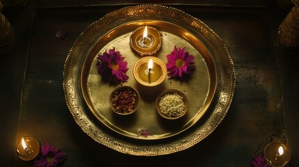 Decorative Plate with Candles and Flowers for Festive Celebration