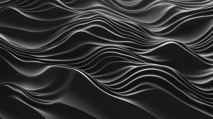 Obraz premium Abstract monochrome image of black wavy lines forming a fluid and artistic textured pattern on a dark surface
