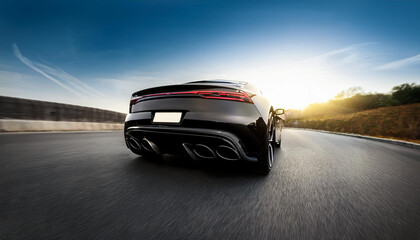 High-End Black Sports Car Viewed from Rear – Nighttime Spotlight