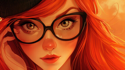 Obraz premium A thoughtful redhead in black glasses and a beret contemplates her mental health, reflecting on her challenges.