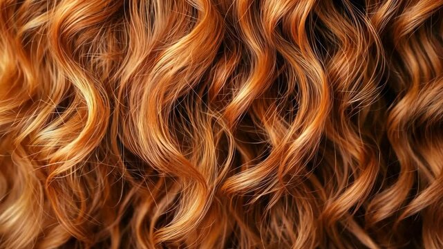 Beautiful copper-colored wavy hair texture showcasing natural curls and shine in soft lighting conditions