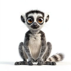 Fototapeta premium lemur, madagascar lemur, lemur animal, lemur mammal on white background, 3D cartoon 
