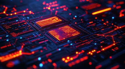 Fototapeta premium Colorful Abstract Circuit Board with Bright Lights and Patterns