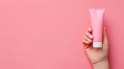 Showcase your skincare line with this mockup of a hand holding an ointment tube in a clean, modern setting.