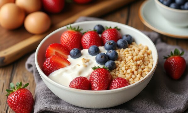 Healthy breakfast bowl with berries - Powered by Adobe