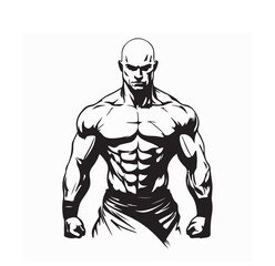 Fototapeta premium Muscular wrestler image vector. Standing big muscular bald male pro wrestler image vector.