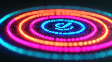 Colorful LED Circles with Vibrant Neon Lights on Dark Background